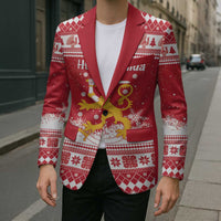 Finland Christmas Hannunvaakuna Blazer Hyvaa Joulua Nordic Snow Lion Red Version - Wonder Print Shop
