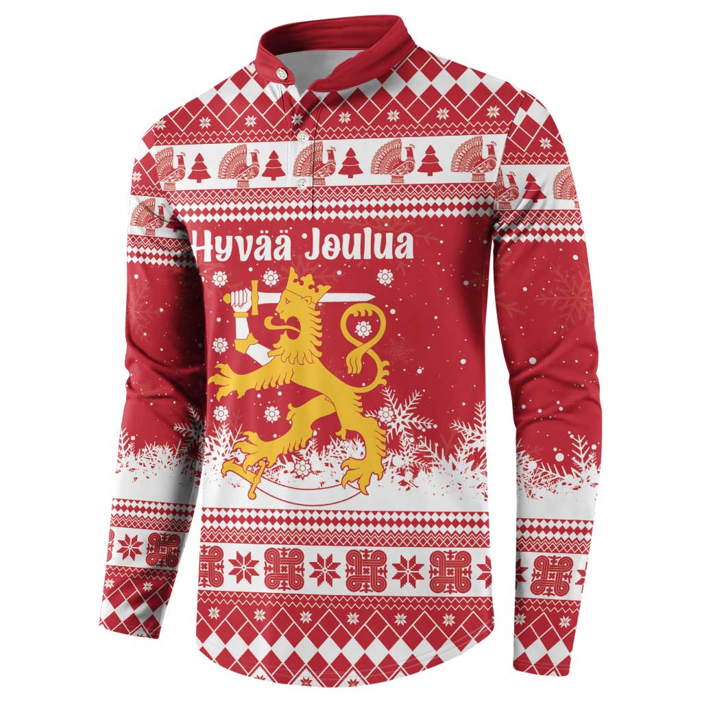 Finland Christmas Hannunvaakuna Button Sweatshirt Hyvaa Joulua Nordic Snow Lion Red Version - Wonder Print Shop