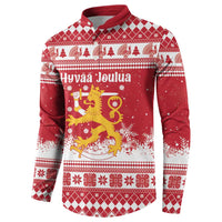 Finland Christmas Hannunvaakuna Button Sweatshirt Hyvaa Joulua Nordic Snow Lion Red Version - Wonder Print Shop