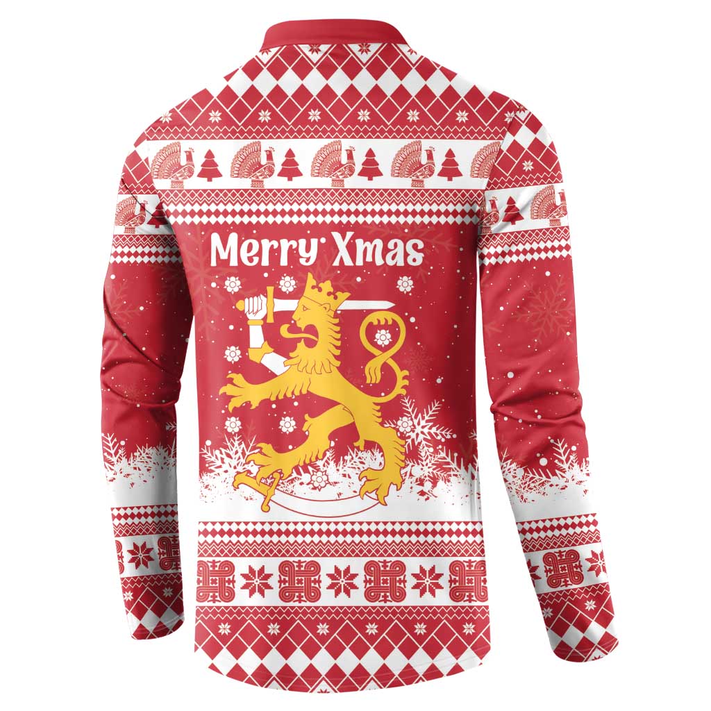 Finland Christmas Hannunvaakuna Button Sweatshirt Hyvaa Joulua Nordic Snow Lion Red Version - Wonder Print Shop