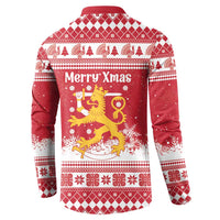 Finland Christmas Hannunvaakuna Button Sweatshirt Hyvaa Joulua Nordic Snow Lion Red Version - Wonder Print Shop