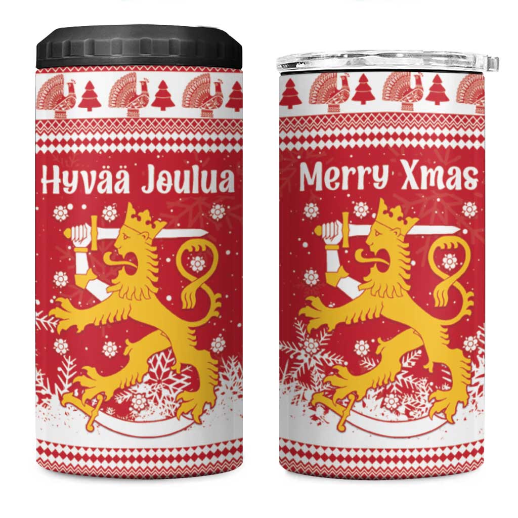 Finland Christmas Hannunvaakuna 4 in 1 Can Cooler Tumbler Hyvaa Joulua Nordic Snow Lion Red Version - Wonder Print Shop