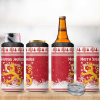 Finland Christmas Hannunvaakuna 4 in 1 Can Cooler Tumbler Hyvaa Joulua Nordic Snow Lion Red Version - Wonder Print Shop