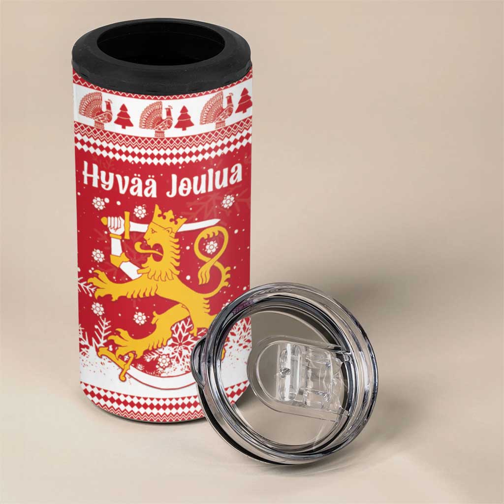 Finland Christmas Hannunvaakuna 4 in 1 Can Cooler Tumbler Hyvaa Joulua Nordic Snow Lion Red Version - Wonder Print Shop