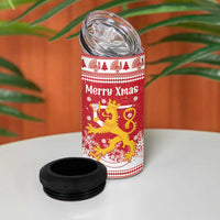 Finland Christmas Hannunvaakuna 4 in 1 Can Cooler Tumbler Hyvaa Joulua Nordic Snow Lion Red Version - Wonder Print Shop
