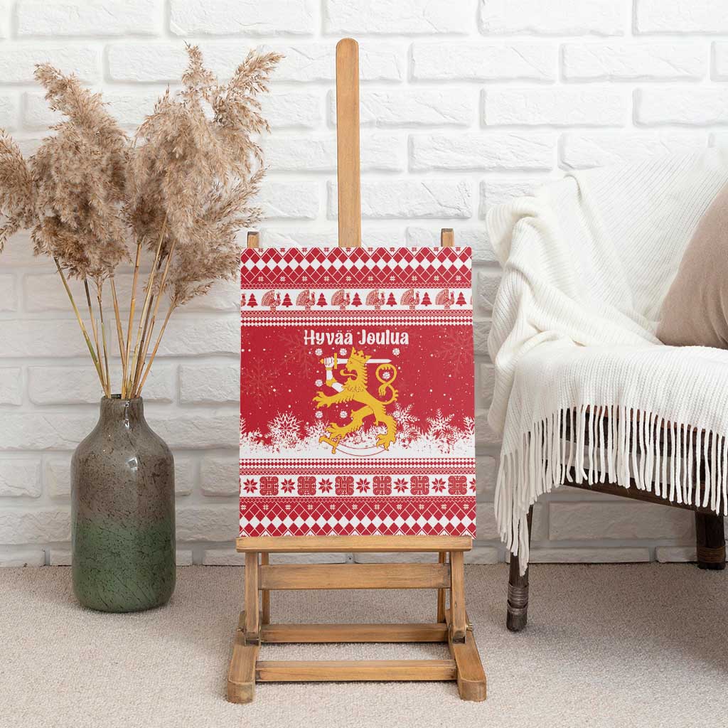 Finland Christmas Hannunvaakuna Canvas Wall Art Hyvaa Joulua Nordic Snow Lion Red Version - Wonder Print Shop