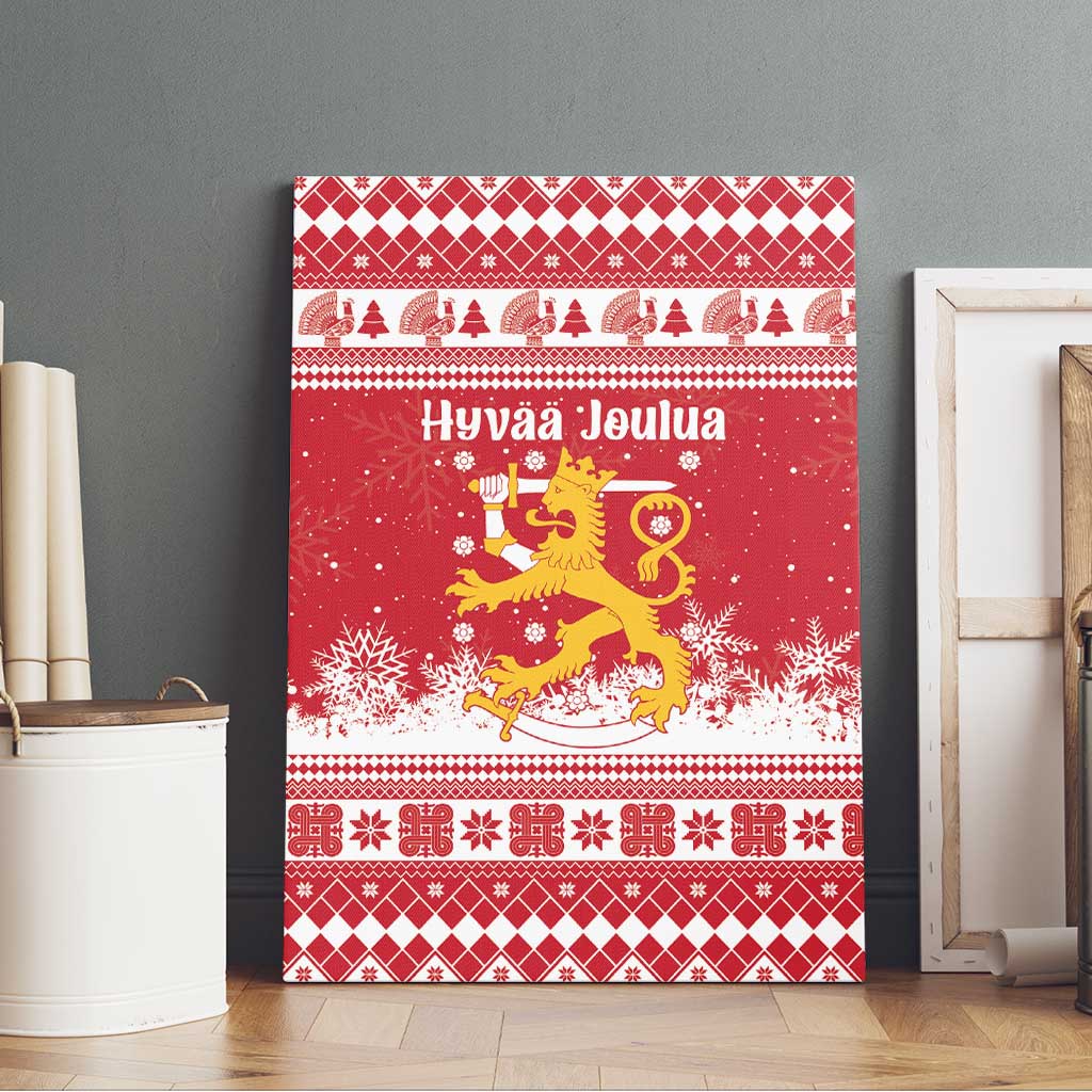 Finland Christmas Hannunvaakuna Canvas Wall Art Hyvaa Joulua Nordic Snow Lion Red Version - Wonder Print Shop