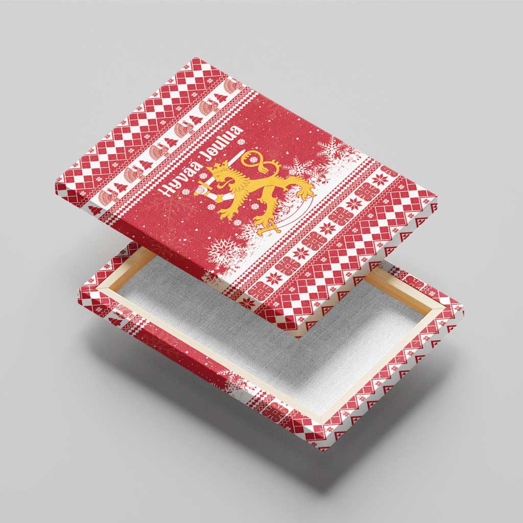 Finland Christmas Hannunvaakuna Canvas Wall Art Hyvaa Joulua Nordic Snow Lion Red Version - Wonder Print Shop