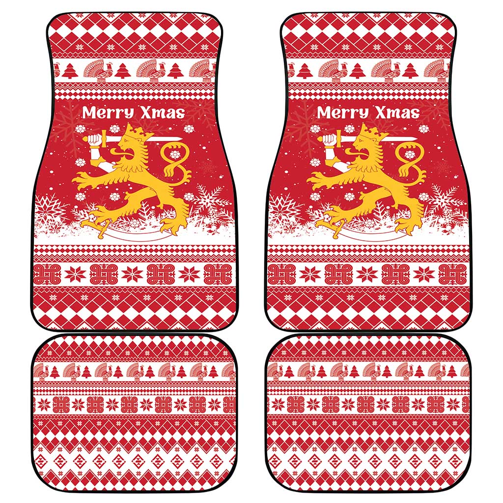 Finland Christmas Hannunvaakuna Car Mats Hyvaa Joulua Nordic Snow Lion Red Version - Wonder Print Shop