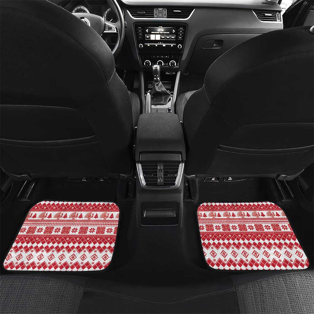 Finland Christmas Hannunvaakuna Car Mats Hyvaa Joulua Nordic Snow Lion Red Version - Wonder Print Shop