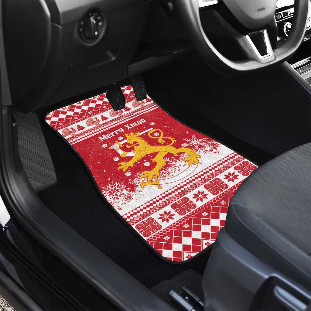 Finland Christmas Hannunvaakuna Car Mats Hyvaa Joulua Nordic Snow Lion Red Version - Wonder Print Shop