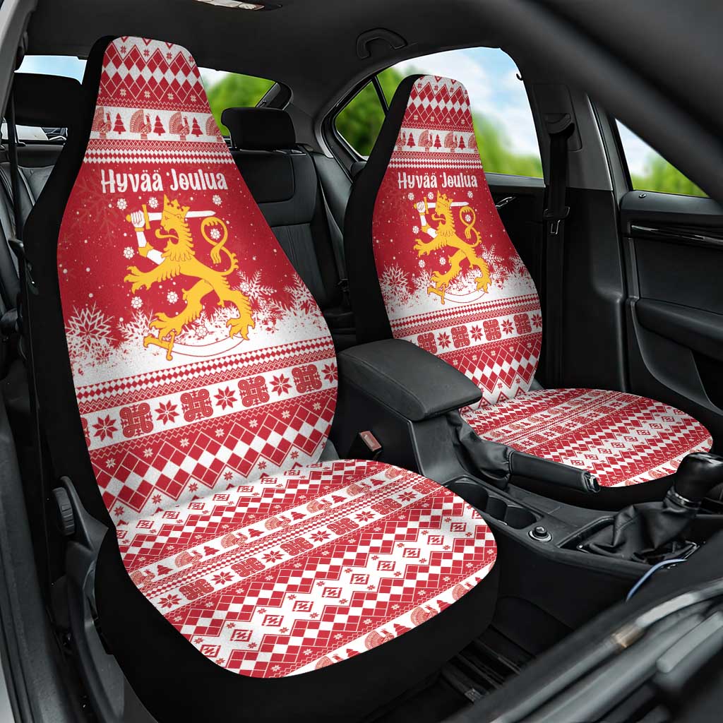 Finland Christmas Hannunvaakuna Car Seat Cover Hyvaa Joulua Nordic Snow Lion Red Version - Wonder Print Shop
