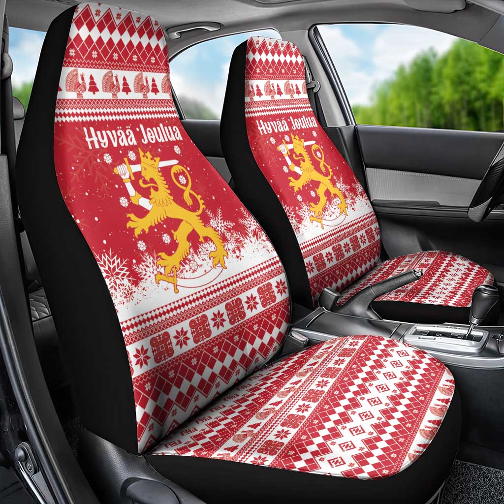 Finland Christmas Hannunvaakuna Car Seat Cover Hyvaa Joulua Nordic Snow Lion Red Version - Wonder Print Shop
