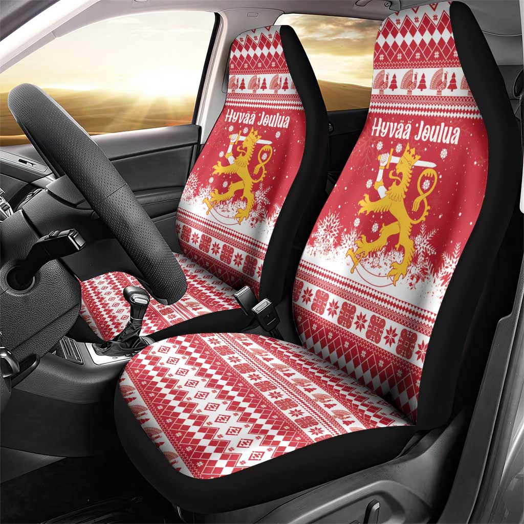 Finland Christmas Hannunvaakuna Car Seat Cover Hyvaa Joulua Nordic Snow Lion Red Version - Wonder Print Shop