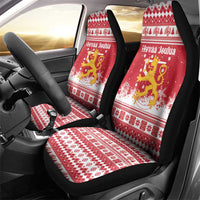 Finland Christmas Hannunvaakuna Car Seat Cover Hyvaa Joulua Nordic Snow Lion Red Version - Wonder Print Shop
