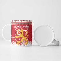 Finland Christmas Hannunvaakuna Ceramic Mug Hyvaa Joulua Nordic Snow Lion Red Version - Wonder Print Shop