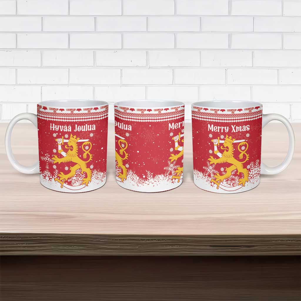 Finland Christmas Hannunvaakuna Ceramic Mug Hyvaa Joulua Nordic Snow Lion Red Version - Wonder Print Shop