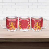 Finland Christmas Hannunvaakuna Ceramic Mug Hyvaa Joulua Nordic Snow Lion Red Version - Wonder Print Shop
