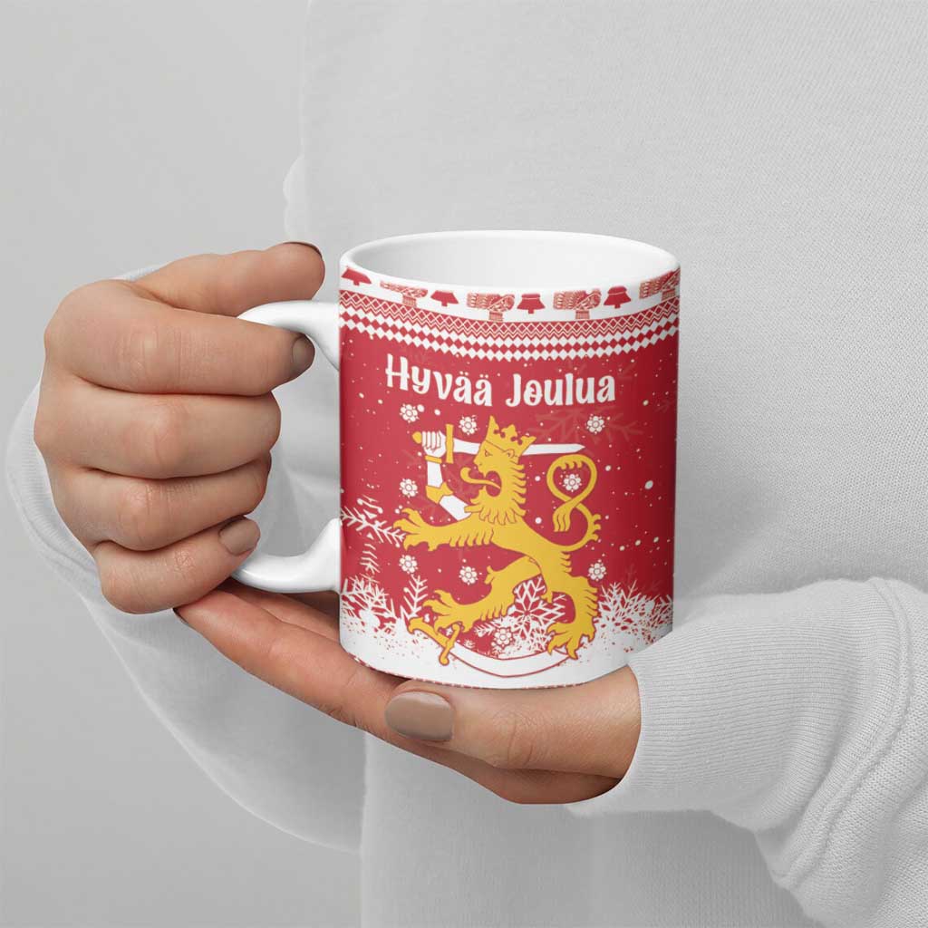 Finland Christmas Hannunvaakuna Ceramic Mug Hyvaa Joulua Nordic Snow Lion Red Version - Wonder Print Shop