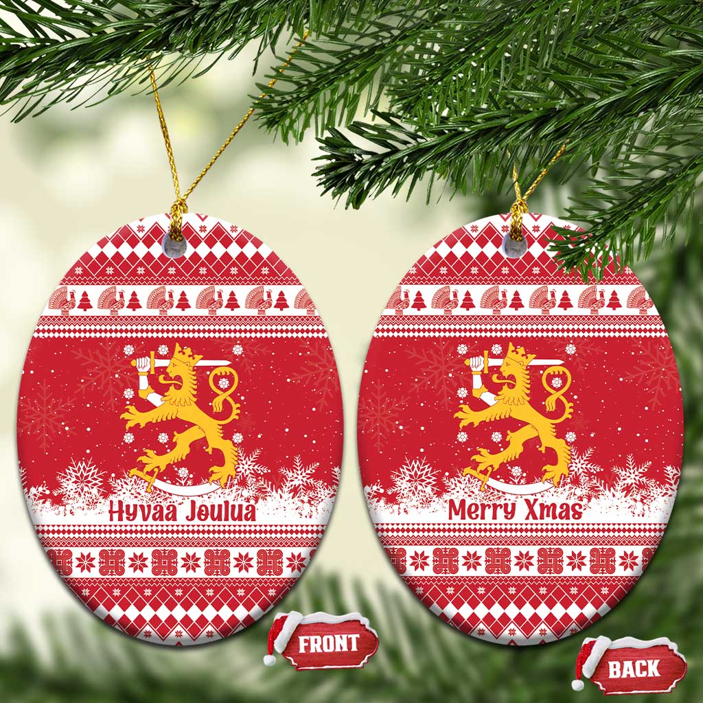 Finland Christmas Hannunvaakuna Ceramic Ornament Hyvaa Joulua Nordic Snow Lion Red Version - Wonder Print Shop