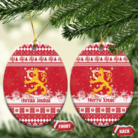 Finland Christmas Hannunvaakuna Ceramic Ornament Hyvaa Joulua Nordic Snow Lion Red Version - Wonder Print Shop