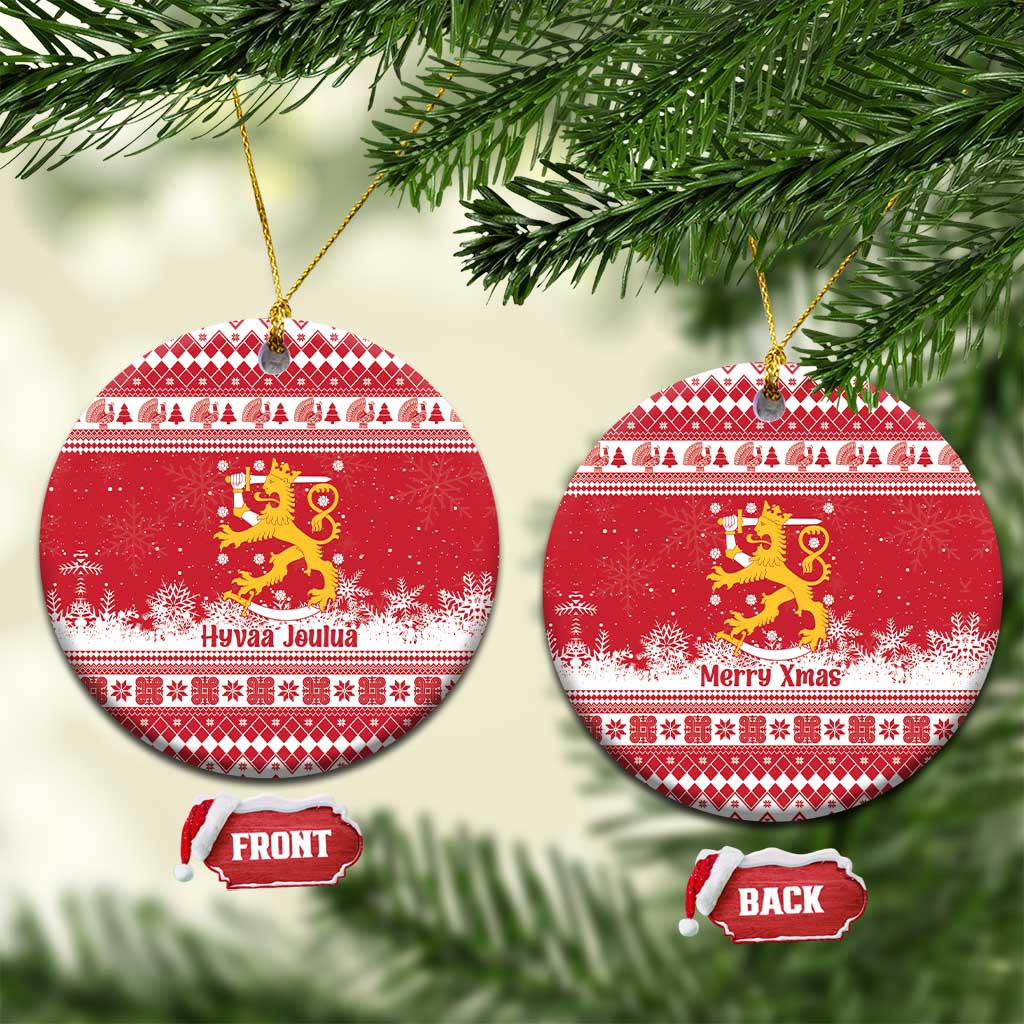 Finland Christmas Hannunvaakuna Ceramic Ornament Hyvaa Joulua Nordic Snow Lion Red Version - Wonder Print Shop