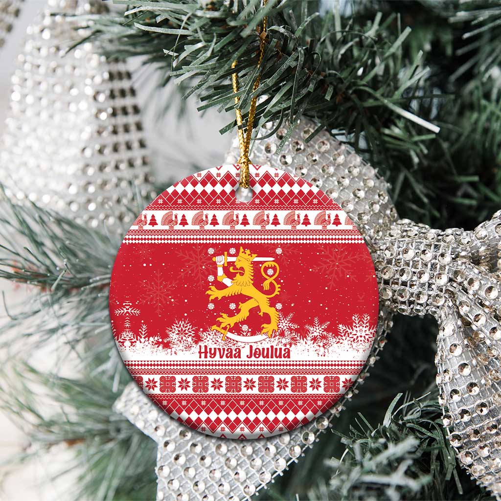 Finland Christmas Hannunvaakuna Ceramic Ornament Hyvaa Joulua Nordic Snow Lion Red Version - Wonder Print Shop