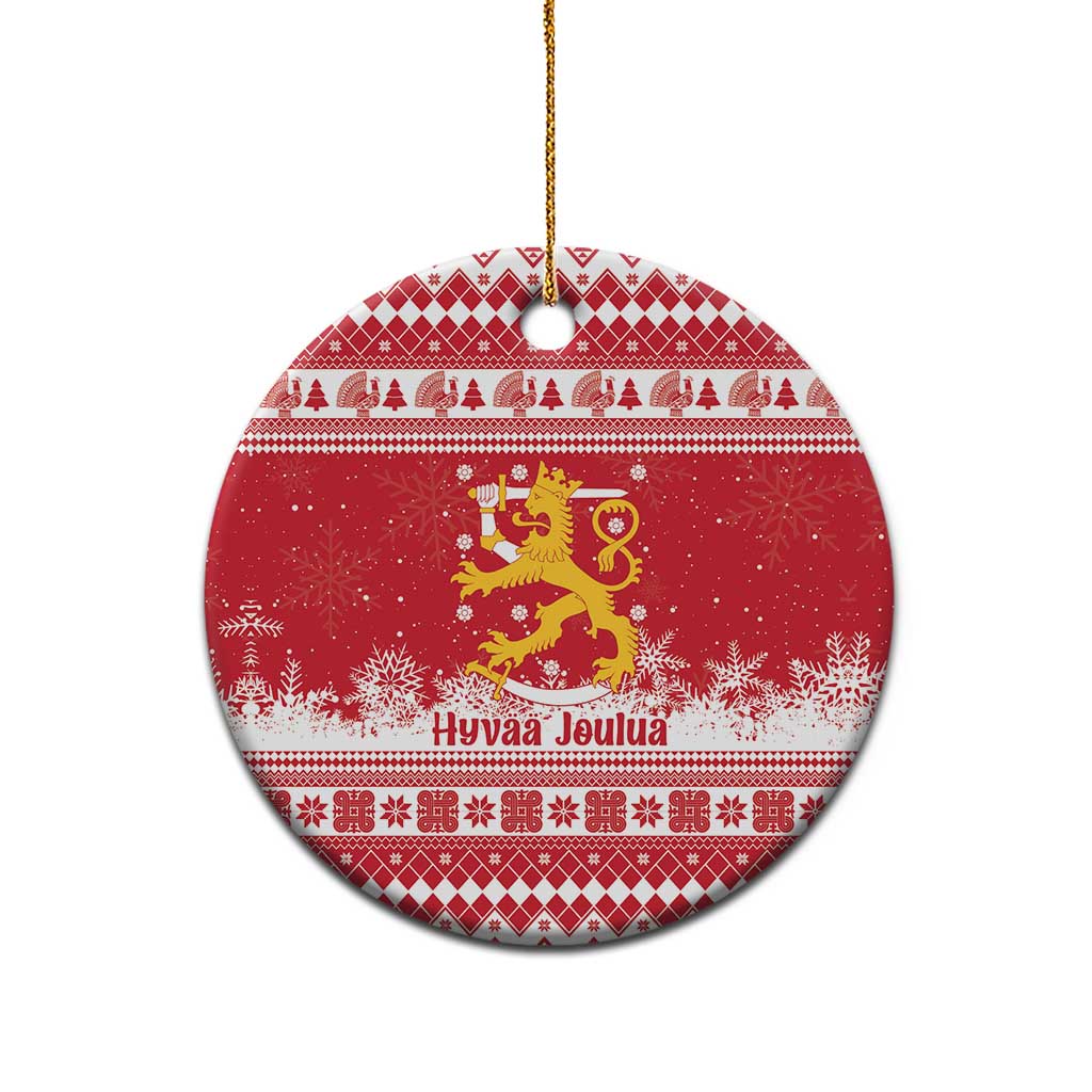Finland Christmas Hannunvaakuna Ceramic Ornament Hyvaa Joulua Nordic Snow Lion Red Version - Wonder Print Shop