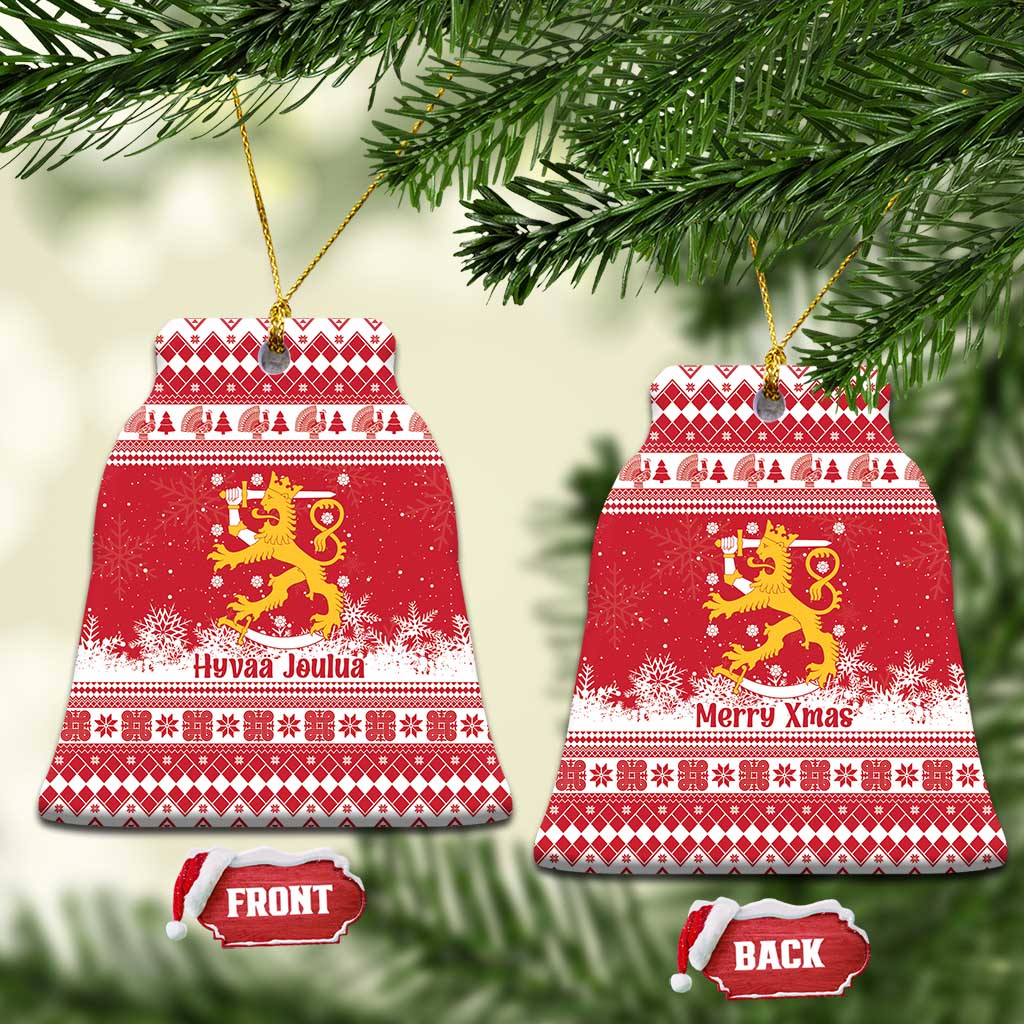 Finland Christmas Hannunvaakuna Ceramic Ornament Hyvaa Joulua Nordic Snow Lion Red Version - Wonder Print Shop