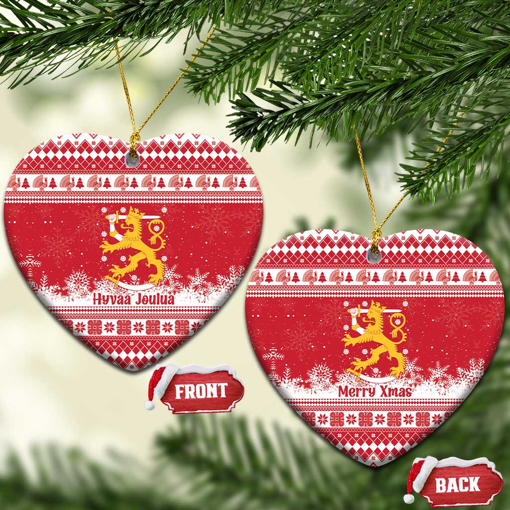 Finland Christmas Hannunvaakuna Ceramic Ornament Hyvaa Joulua Nordic Snow Lion Red Version - Wonder Print Shop