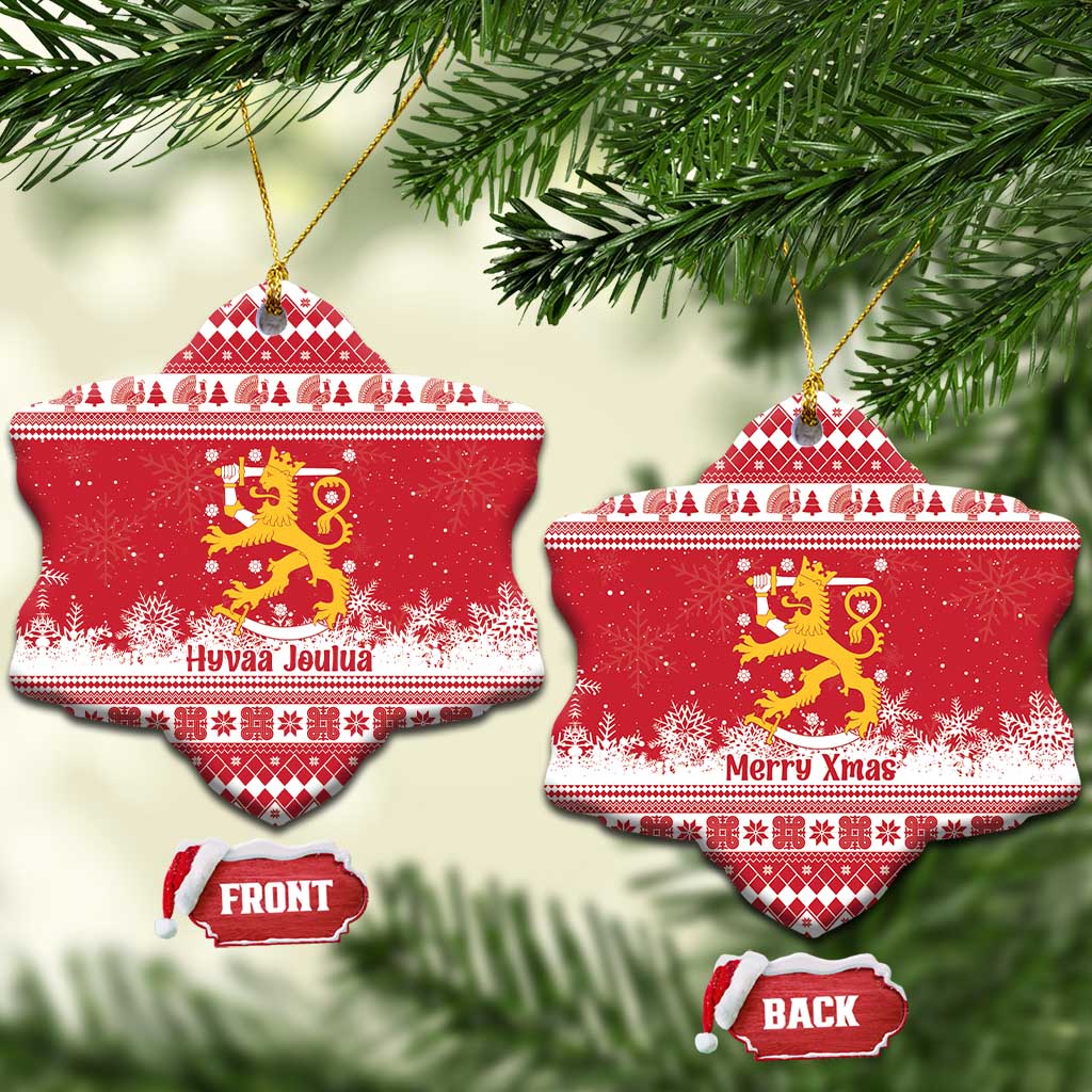 Finland Christmas Hannunvaakuna Ceramic Ornament Hyvaa Joulua Nordic Snow Lion Red Version - Wonder Print Shop