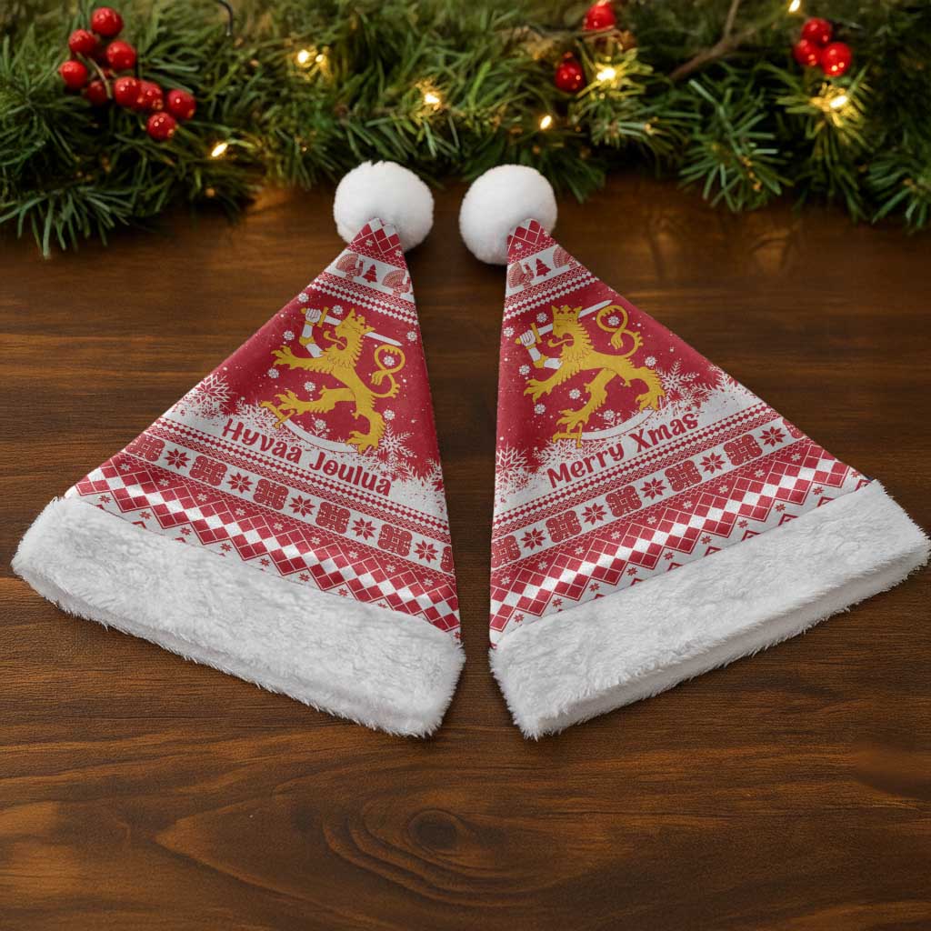 Finland Christmas Hannunvaakuna Christmas Santa Hat Hyvaa Joulua Nordic Snow Lion Red Version - Wonder Print Shop