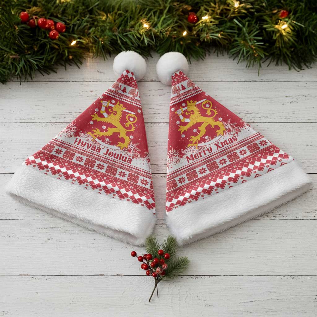 Finland Christmas Hannunvaakuna Christmas Santa Hat Hyvaa Joulua Nordic Snow Lion Red Version - Wonder Print Shop