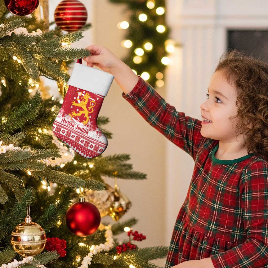 Finland Christmas Hannunvaakuna Christmas Stocking Hyvaa Joulua Nordic Snow Lion Red Version - Wonder Print Shop