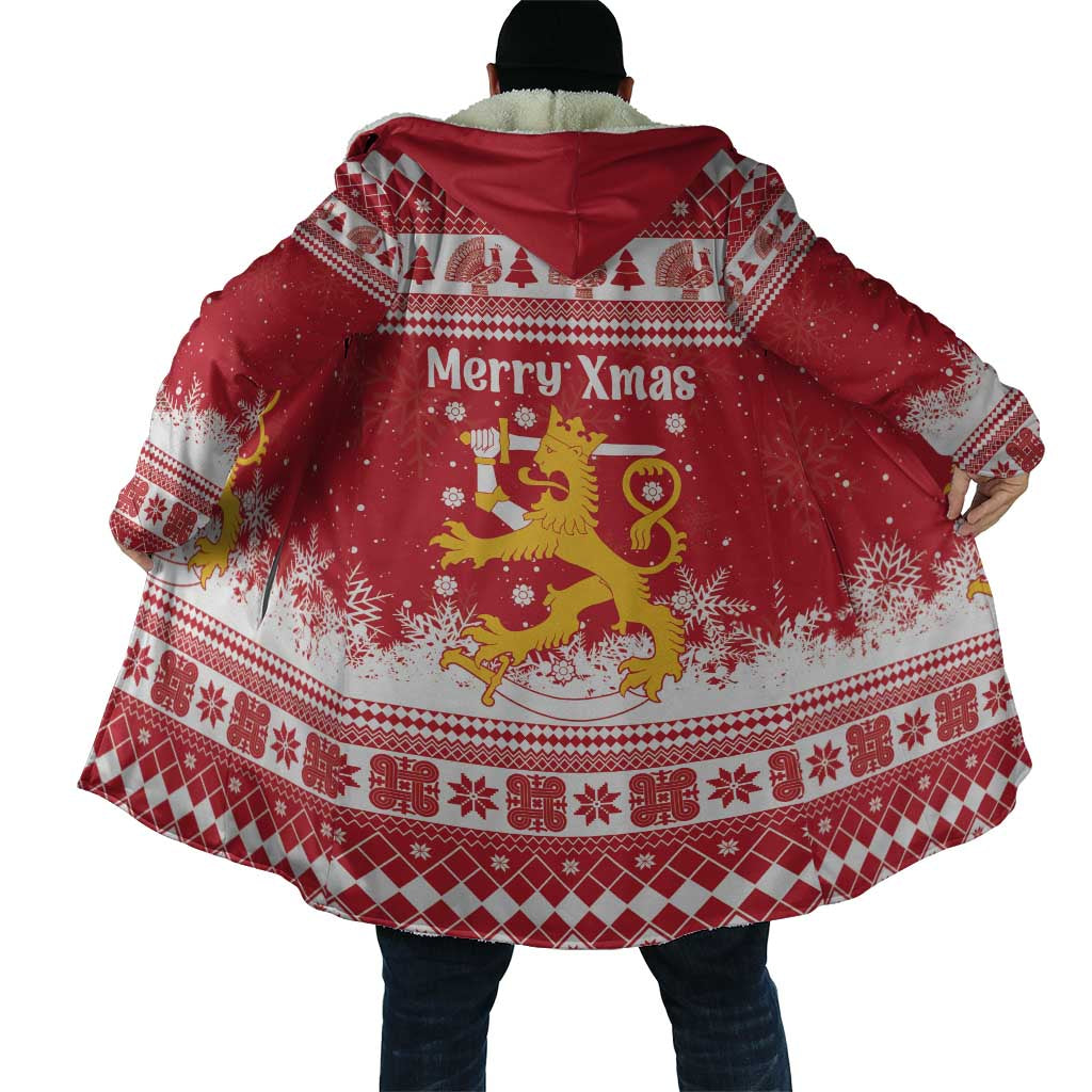 Finland Christmas Hannunvaakuna Cloak Hyvaa Joulua Nordic Snow Lion Red Version - Wonder Print Shop