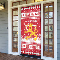 Finland Christmas Hannunvaakuna Door Cover Hyvaa Joulua Nordic Snow Lion Red Version - Wonder Print Shop