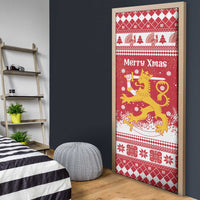 Finland Christmas Hannunvaakuna Door Cover Hyvaa Joulua Nordic Snow Lion Red Version - Wonder Print Shop