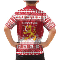 Finland Christmas Hannunvaakuna Family Matching Mermaid Dress and Hawaiian Shirt Hyvaa Joulua Nordic Snow Lion Red Version - Wonder Print Shop