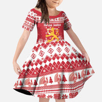 Finland Christmas Hannunvaakuna Family Matching Mermaid Dress and Hawaiian Shirt Hyvaa Joulua Nordic Snow Lion Red Version - Wonder Print Shop