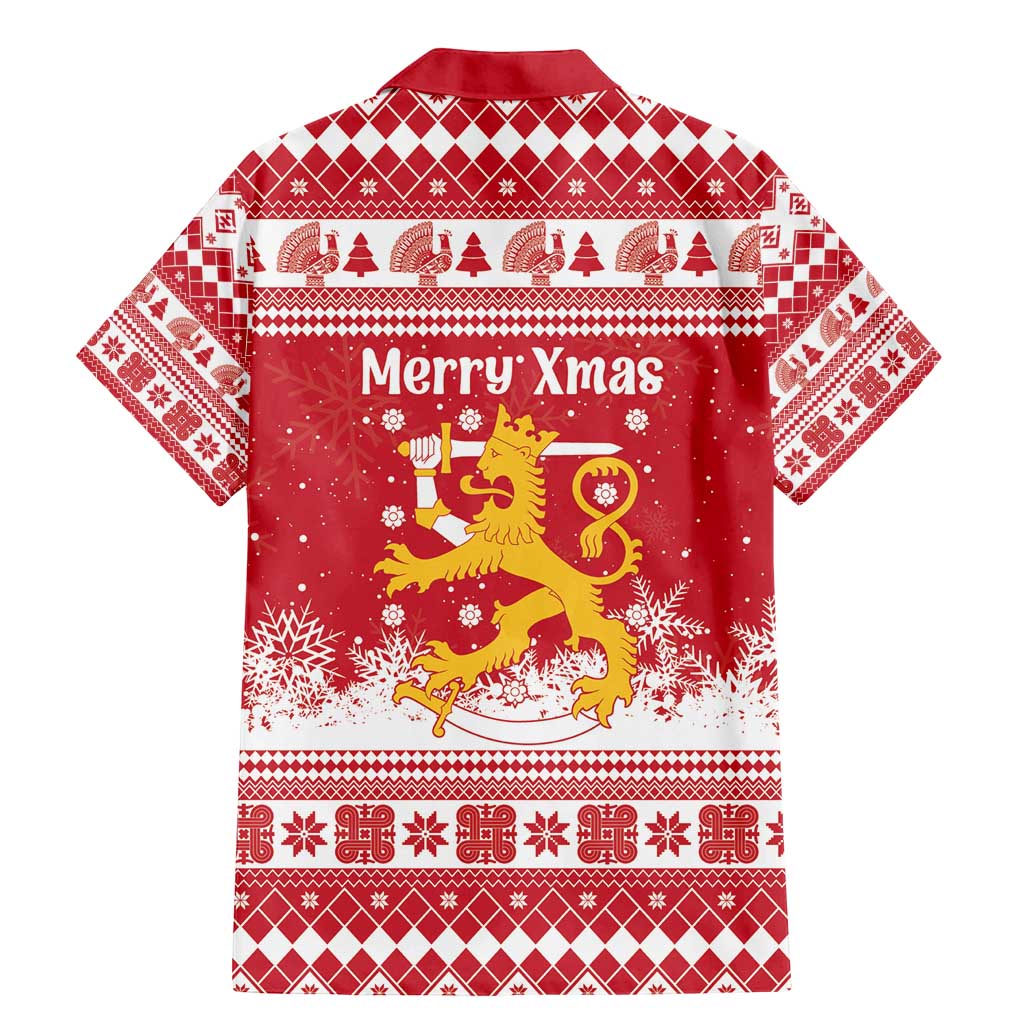 Finland Christmas Hannunvaakuna Family Matching Mermaid Dress and Hawaiian Shirt Hyvaa Joulua Nordic Snow Lion Red Version - Wonder Print Shop
