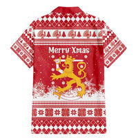 Finland Christmas Hannunvaakuna Family Matching Mermaid Dress and Hawaiian Shirt Hyvaa Joulua Nordic Snow Lion Red Version - Wonder Print Shop