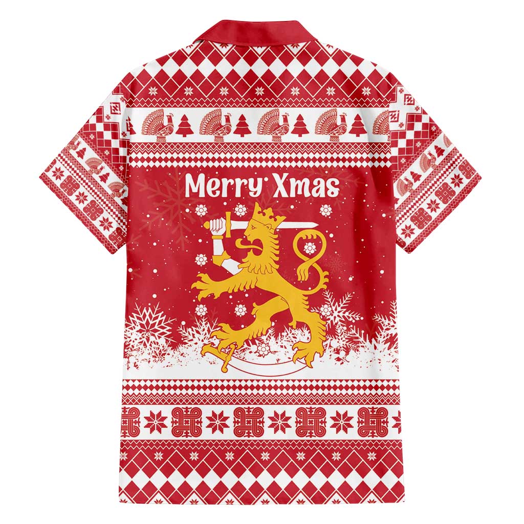 Finland Christmas Hannunvaakuna Family Matching Puletasi and Hawaiian Shirt Hyvaa Joulua Nordic Snow Lion Red Version - Wonder Print Shop