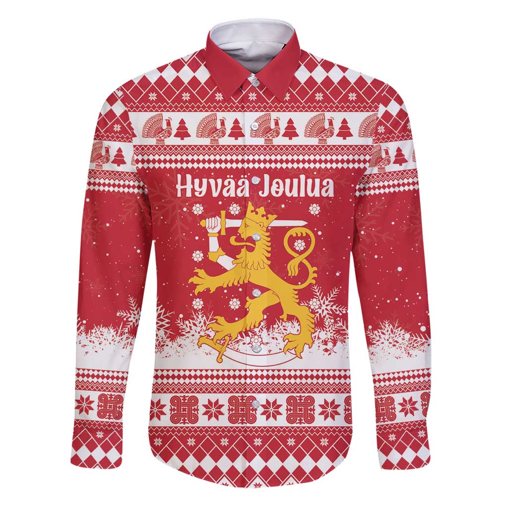 Finland Christmas Hannunvaakuna Family Matching Puletasi and Hawaiian Shirt Hyvaa Joulua Nordic Snow Lion Red Version - Wonder Print Shop