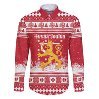 Finland Christmas Hannunvaakuna Family Matching Puletasi and Hawaiian Shirt Hyvaa Joulua Nordic Snow Lion Red Version - Wonder Print Shop