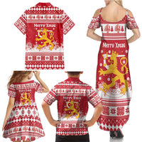 Finland Christmas Hannunvaakuna Family Matching Summer Maxi Dress and Hawaiian Shirt Hyvaa Joulua Nordic Snow Lion Red Version - Wonder Print Shop