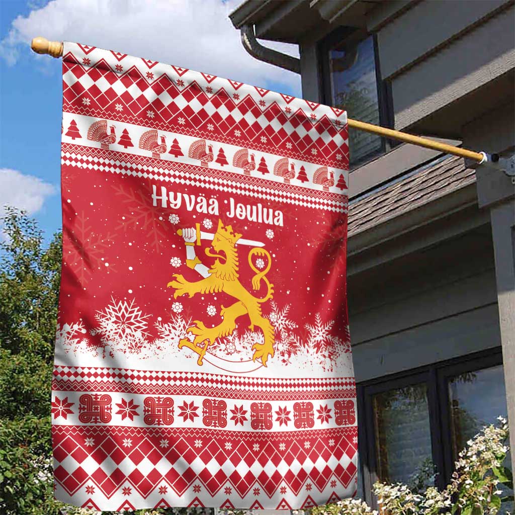 Finland Christmas Hannunvaakuna Garden Flag Hyvaa Joulua Nordic Snow Lion Red Version - Wonder Print Shop