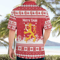 Finland Christmas Hannunvaakuna Hawaiian Shirt Hyvaa Joulua Nordic Snow Lion Red Version - Wonder Print Shop
