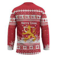 Finland Christmas Hannunvaakuna Hockey Jersey Hyvaa Joulua Nordic Snow Lion Red Version - Wonder Print Shop