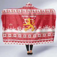 Finland Christmas Hannunvaakuna Hooded Blanket Hyvaa Joulua Nordic Snow Lion Red Version - Wonder Print Shop