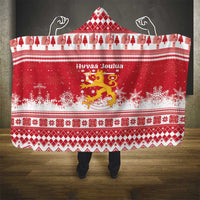 Finland Christmas Hannunvaakuna Hooded Blanket Hyvaa Joulua Nordic Snow Lion Red Version - Wonder Print Shop